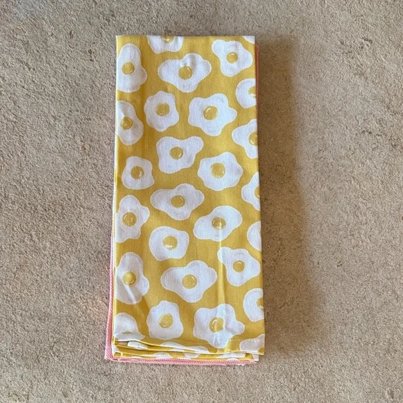 Pink 'Keep Your Sunny Side Up' Dish Towel with Egg Embroidery(two pack) NWT - Picture 2 of 3